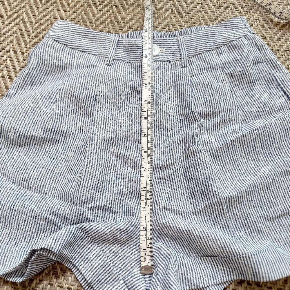 Náti Pinstripe Blue And White Seersucker 100% Linen Shorts Size Small - Picture 11 of 14